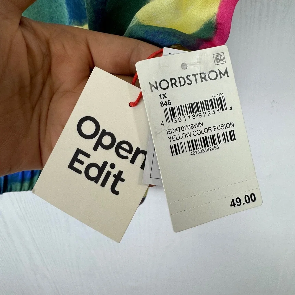 Open Edit Cutout Waist Yellow Color Fusion 2 Piece Set‎ Top and Midi Skirt Sz 1X